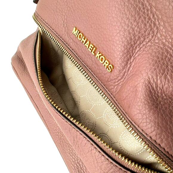 MICHAEL KORS Dusky Rose Rhea Zip Medium Leather Backpack Purse Adjustable Straps - Picture 9 of 12